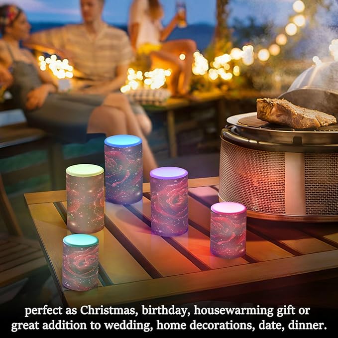ALAZA Red Glitter Rose Floral Flowers Flickering Flameless Candles Battery Operated with Remote Timer,Tea Light Candles LED Pillar Votive Candles Set of 2 for Outdoor Indoor Decorations
