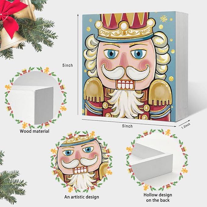 Mtrgdn Nutcracker Christmas Decor, Nutcracker Wooden Box Sign Decor, Blue Nutcracker Christmas Decor, Pastel Christmas Decorations, Nutcracker Gifts, Rustic Art Home Shelf Desk Decor 5x5
