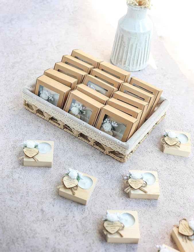 100 Piece Set of Wooden Tealight Candle Holders for Wedding Favors, Bridal Shower, Baby Shower Favors for Guests, Candle Favors for Guests. (Pack of 100)