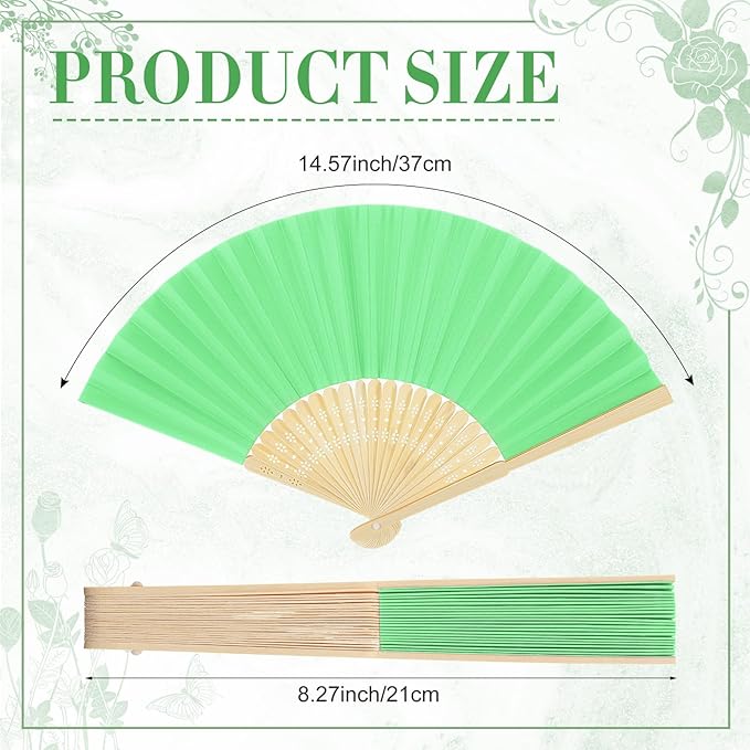 Yinkin 24 Pack Folding Fans Bamboo Handheld Folded Craft Hand Japanese Chinese Fans for Weddings Bridal Dancing Church DIY Decoration Women Gift Party Favors (Dark Green)