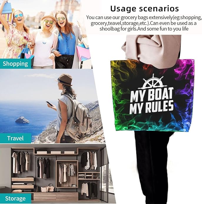 My Boat My Rules Large Reusable Eco-friendly Shopping Bags Portable Storage Handbag