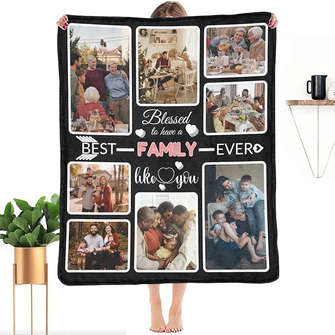 Custom Blanket Gifts for Family, Customized Blankets with Photos, Make a Personalized Bed Throws to My Family, Custom Souvenir Throw Blanket for Best Family Ever, 8 Collages Made in USA