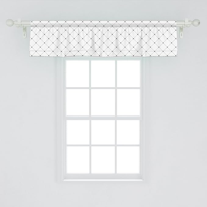 Ambesonne Fleur De Lis Window Valance, Monochrome Style Damask Pattern with Vintage Geometric Diamond Lines, Curtain Valance for Kitchen Bedroom Decor with Rod Pocket, 42" x 12", White and Black