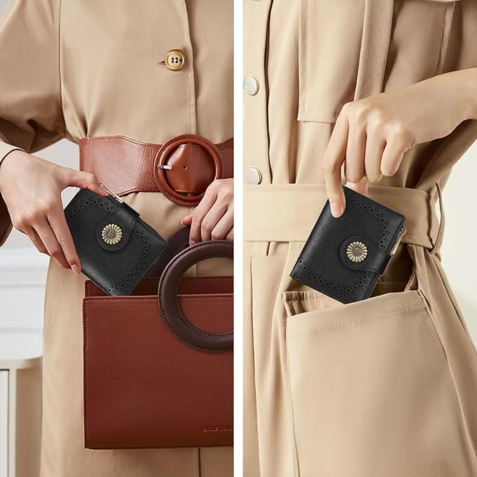 SENDEFN Small Wallets for Women Bifold RFID Blocking Leather Card Holder Compact Wallet with Zipper Coin Pocket