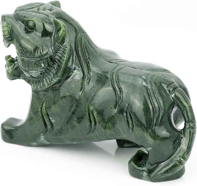 gemshan Handmade Tiger Statue Collectible - Natural Jade Tiger Sculpture for Home Decor Wild Animal Figure Collection Art Carved Figurine Decorative Sculpture Tabletop Home Decor