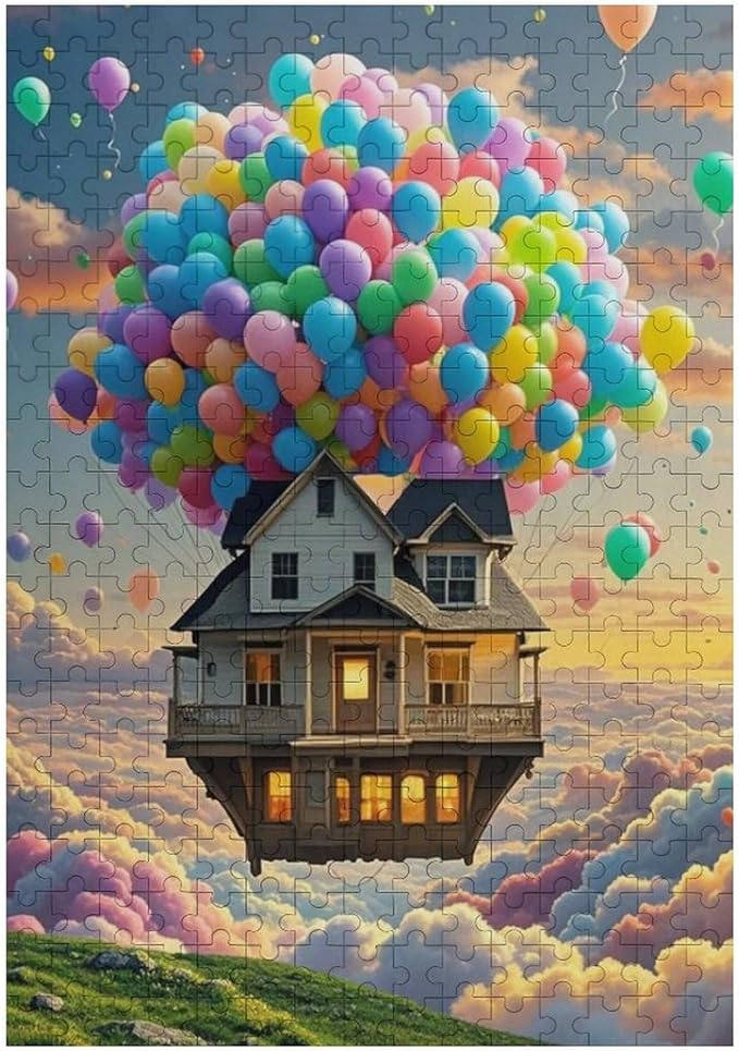 Wooden Puzzle - Floating House Jigsaw Puzzles，Wooden Puzzles for Adults 300 Pieces Challenge Puzzles，Educational Games，Family Puzzles，Unique Gifts for Wall Art