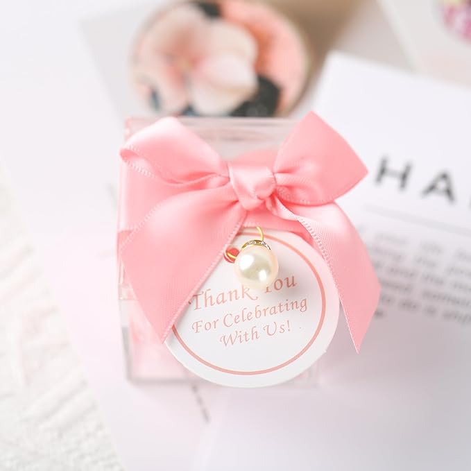 ACITHGL 30 Sets Fully Assembled Small Bubble Candle Party Favors for Guests Bulk Bridal Showers Favors Candles with Stylish Ribbons Thank You Cards Gifts (Pink)