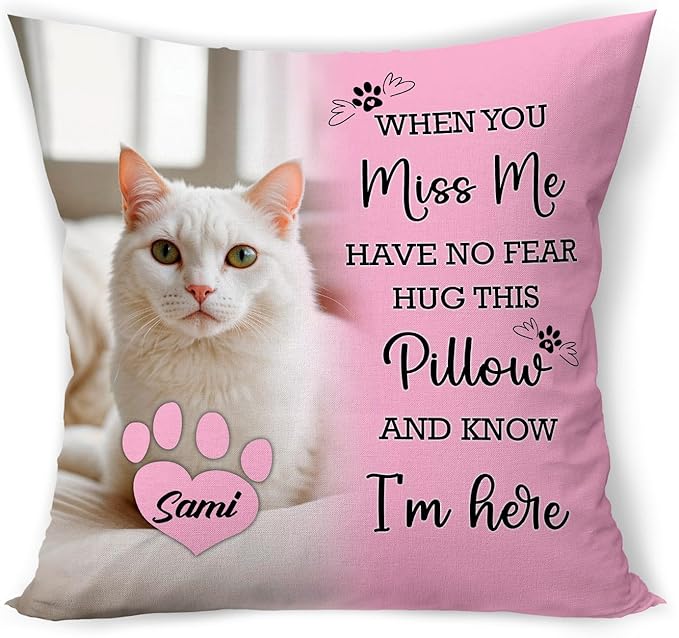 Personalized Pet Memorial Throw Pillow (Insert Included), Cat Remembrance Gifts, Cat Memorial Gifts for Loss of Cat, Cat Memorial Pillow, Loss of Cat Sympathy Gift, Pet Loss Sympathy Gift