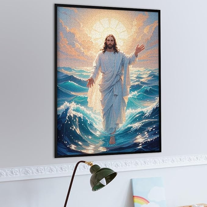 Jigsaw Puzzles for Adults 1000 Piece - Jesus Walk On Sea Wooden Puzzle，Unique Gifts for Wall Art ，Family Puzzles，Educational Games，Challenge Puzzles Puzzle Games