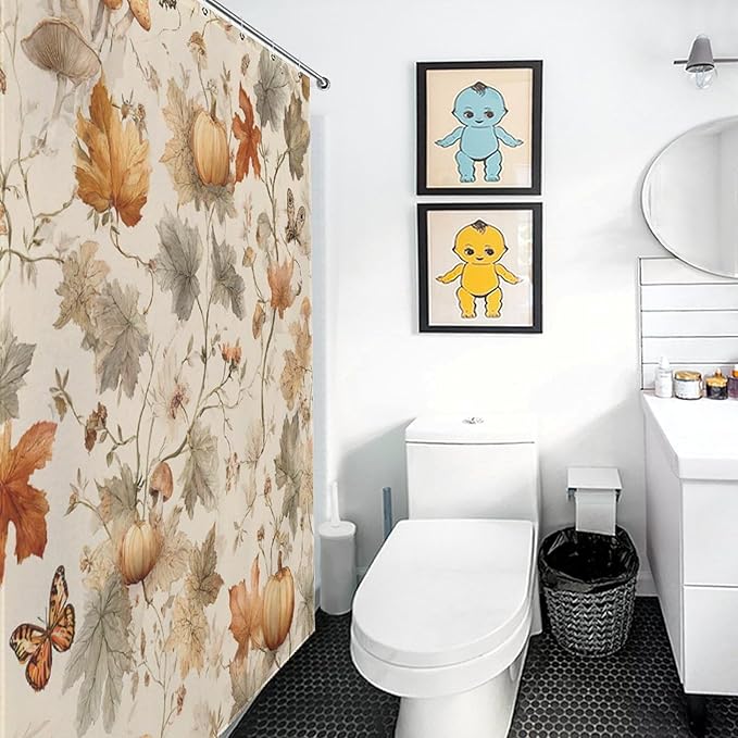 Fall Pumpkin Autumn Thanksgiving Shower Curtain Waterproof Washable Fabric Bathroom Shower Curtains for Bathroom Decorations Home Indoor Decor 47x72Inch