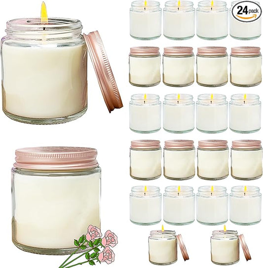 24 Pcs 4 Oz Mini White Soy Candles,Rose Scented Candles Set,Bulk Aromatherapy Candle,Great Stress Relieving Scented Candle for Girls as a Gift for Birthdays, Weddings and More!
