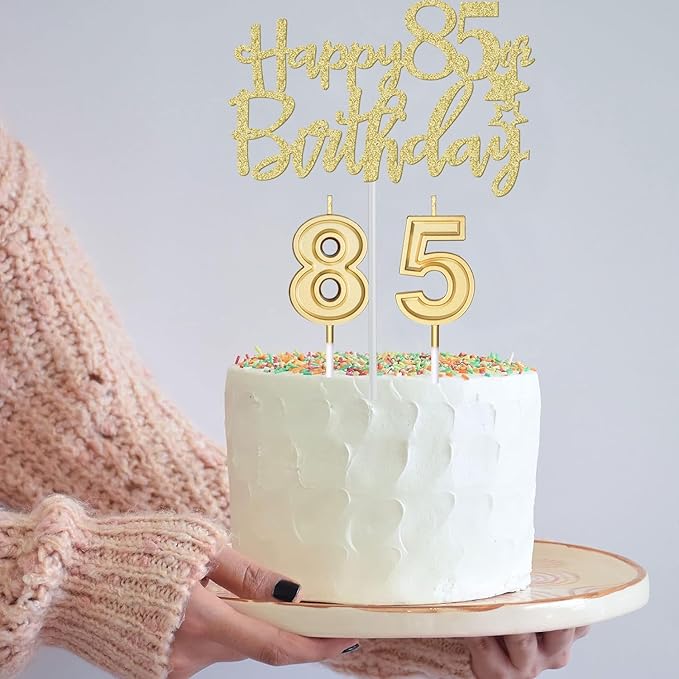 85th Birthday Decorations for Women Gold with 85th Birthday Sash and Tiara, Cake Topper and Candles, Number Balloons, 85 Year Old Gifts for Women