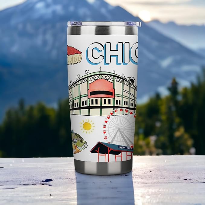 City Tumbler for City Lover,20oz Double Wall Vacuum Insulated Stainless Steel Coffee Cups (Chicago)