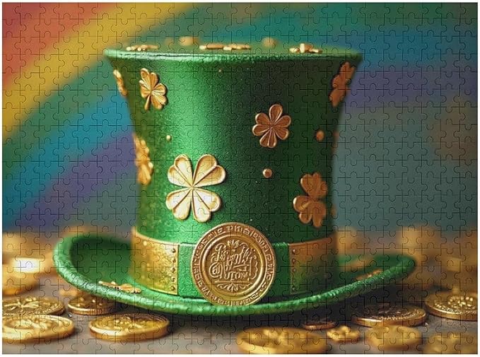 Wooden Puzzle - St Patrick's Day Hat Wooden Puzzles for Adults 500 Pieces Challenge Puzzles，Educational Games，Family Puzzles，Unique Gifts for Wall Art ，Funny Puzzles
