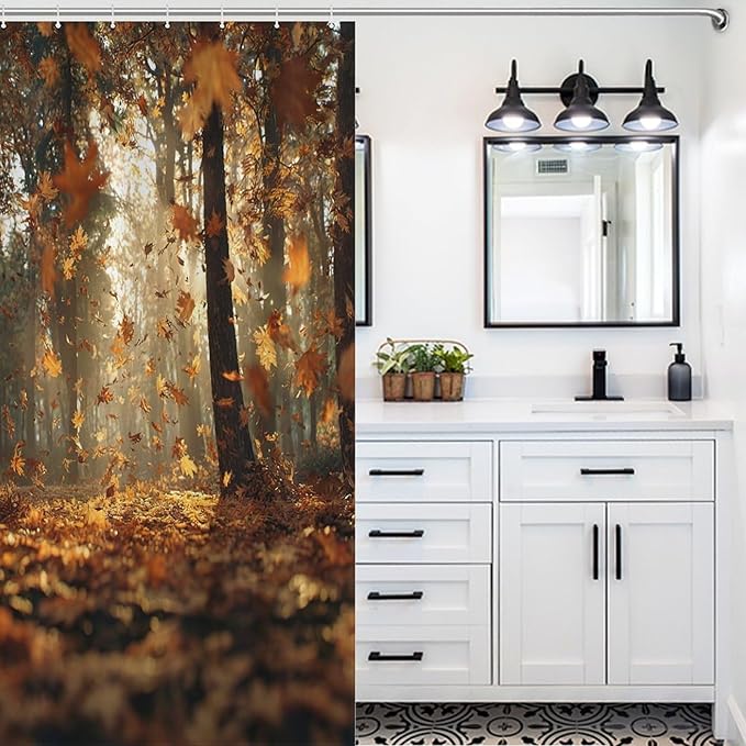 Fall Tree Shower Curtain Autumn Maple Tree Yellow Orange Leaves Brown Branch Waterproof Washable Fabric Bathroom Shower Curtains for Bathroom Decorations Home Indoor Decor 47x72Inch