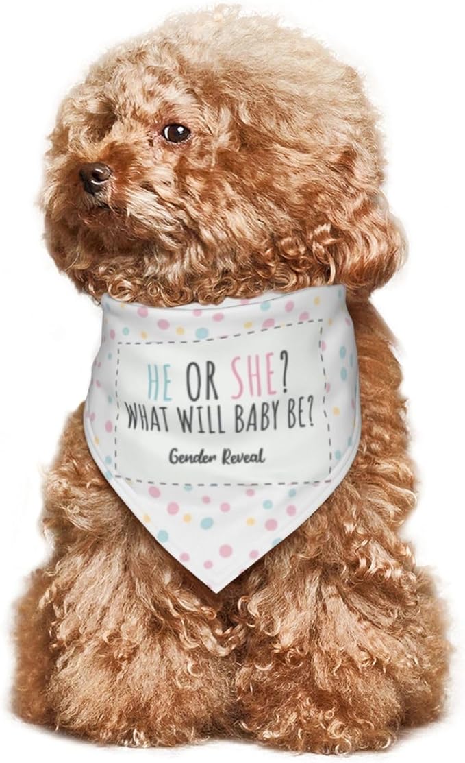 He Or She What Will It Be? Gender Reveal/Baby Announcement Dog Bandana,Pet Neckerchief for Pets Daily Wear Photo Prop Party Supplies (White dots)