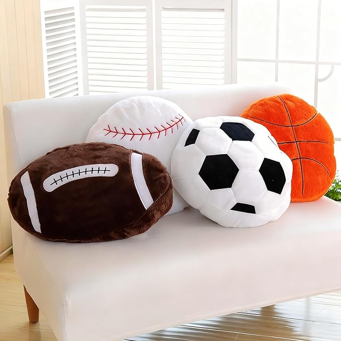 Baseball Pillow, 2 Pcs Baseball Plush Pillow, Soft Fluffy Stuffed Sports Throw Pillows, Home Decor Cushion, Round Baseball Pillows, Sports for Room Decoration 15.8"