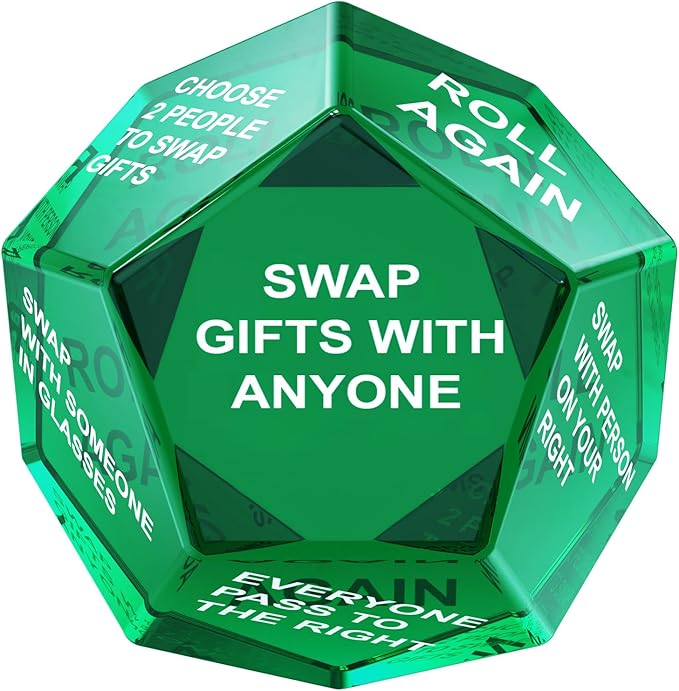 Santa Swap Gift Exchange Dice, Xmas Stocking Stuffers 2025, Exchange Game, 12 Sided Dice for Holiday Parties, Family Gatherings & Office Events with Themed Gameplay Actions