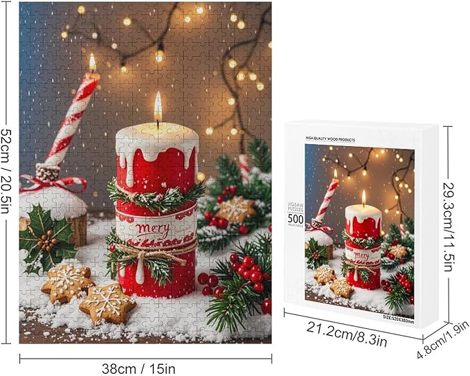 Jigsaw Puzzles for Adults 500 Piece - Merry Christmas，Christmas Candles Wooden Puzzle，Stress Relief Games，Funny Puzzle，Unique Gifts for Wall Art ，Family Puzzles，Educational Games，Challenge Puzzles