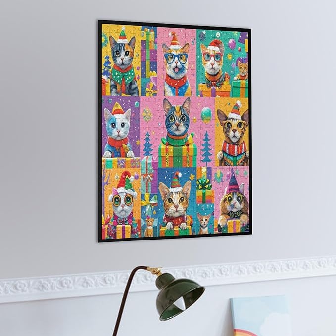 Wooden Puzzle 500 Pieces Adult - Christmas Dog Cat Puzzle Christmas Puzzles, Holiday Puzzles, Family Toys, Party Games, Jigsaw Puzzle Challenge and Funny