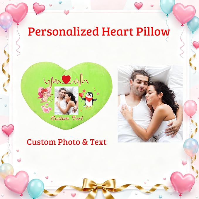 Custom Heart Pillow with Insert, Personalized Heart Shaped Pillows with Photo Name as Valentine Pillows for Hubsand Wife Home Decor Personalized Gifts for Valentines Day Anniversary
