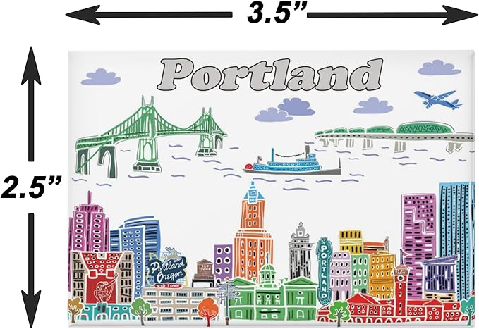 City Themed Artwork Magnet Collection by Beary Blu - Designed in The USA, Collectible Souvenirs Gifts 2.5" x 3.5" (Portland)