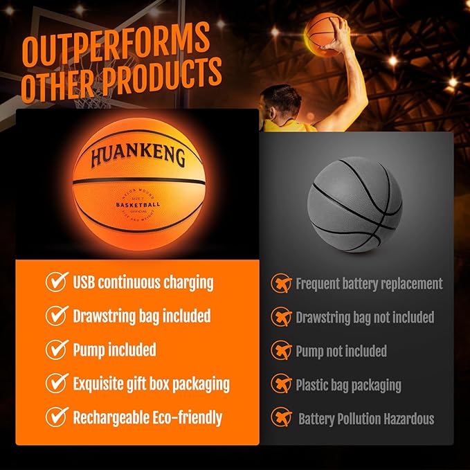 Upgrade Rechargeable Glow in The Dark Ball Toys Birthday Gifts for 6 7 8 9 10 11 12 13 14 15 Year Old Boys, Sports and Outdoors Light Up Ball Games for Teen, Kids Boys Toy Stuff Ages 6-15