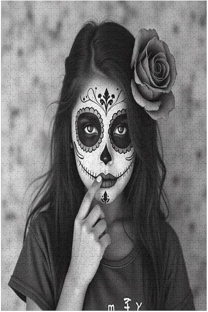 Adult Wooden Puzzle 1000 Pieces - Gorgeous Sugar Skull Lady Day of The Dead Theme Jigsaw Puzzles， Exquisite Art Design，for Puzzles Challengers and Enthusiasts，Puzzle Games for Children and Adults