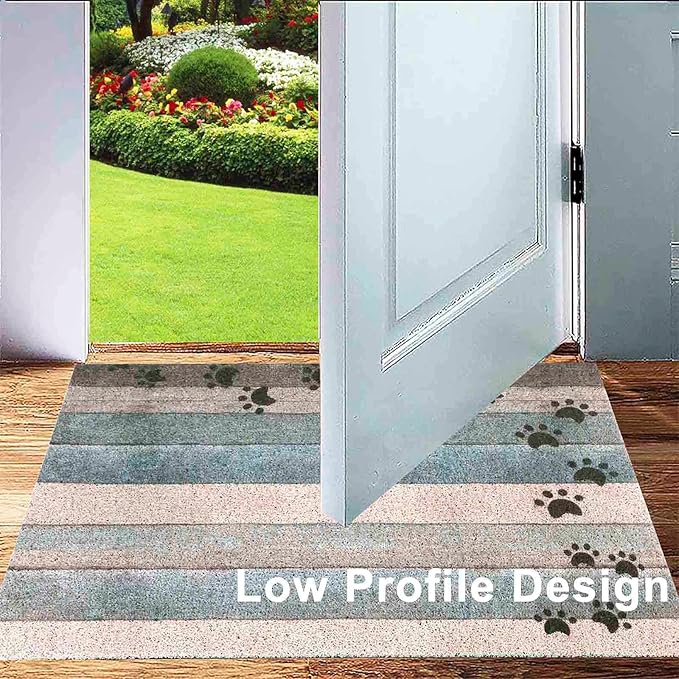 Darkyazi 23.6" x 35.4" Colorful Doormats Entrance Front Door Rug Funny Outdoors/Indoor/Bathroom/Kitchen/Bedroom/Entryway Floor Mats，Non-Slip Polyvinyl Chloride (Dog Paw Print-Water Green)