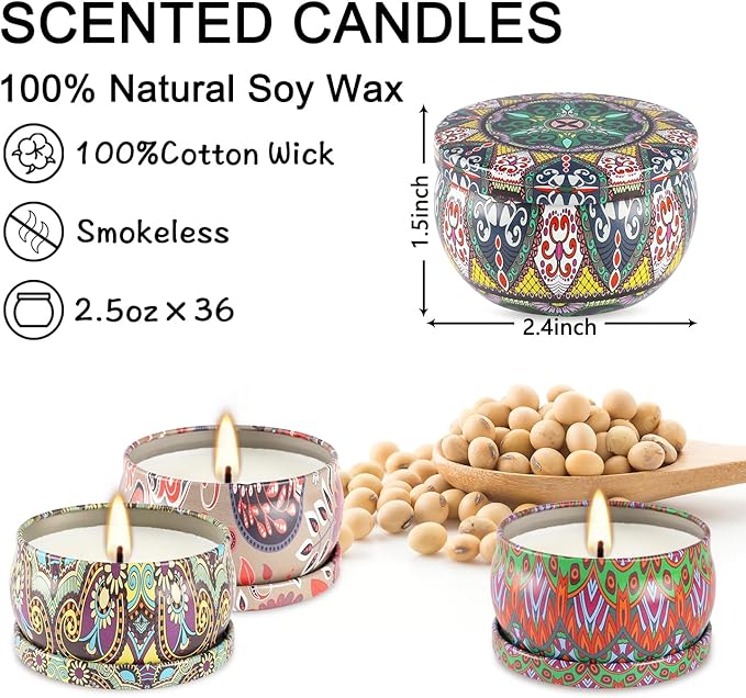 Set of 36 Christmas Scented Candle Gift Set,Natural Pure Soy Wax Aromatherapy Candles Essential Oils for Home and Women