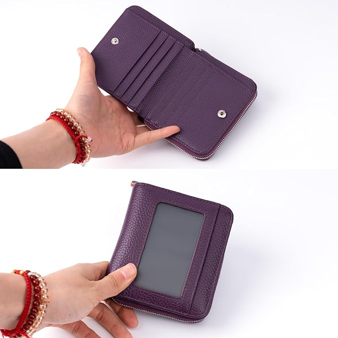 Genuine Small Wallet for Women, Slim RFID Blocking Credit Card Holder with ID Window, Compact Purses for Women with 12 Card Slots