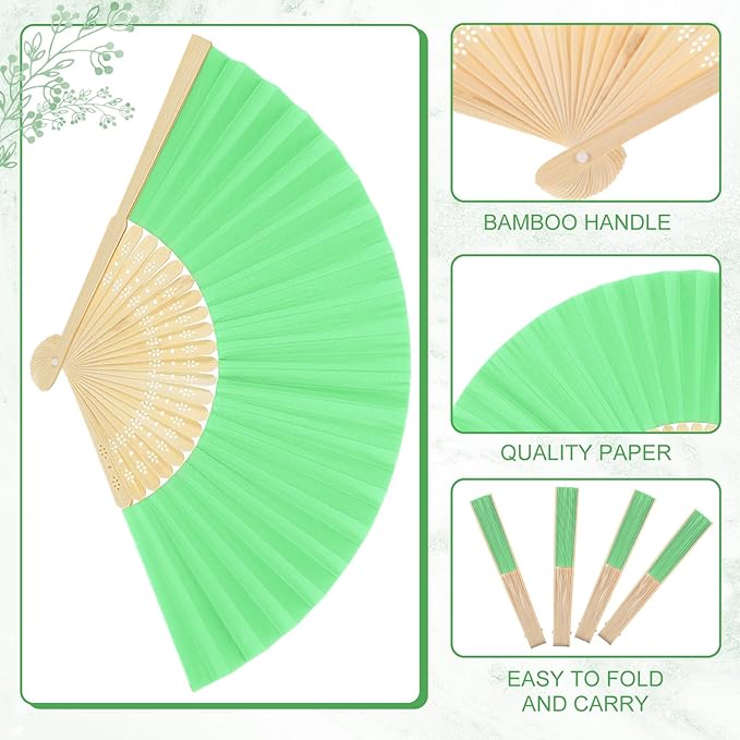 Yinkin 24 Pack Folding Fans Bamboo Handheld Folded Craft Hand Japanese Chinese Fans for Weddings Bridal Dancing Church DIY Decoration Women Gift Party Favors (Dark Green)