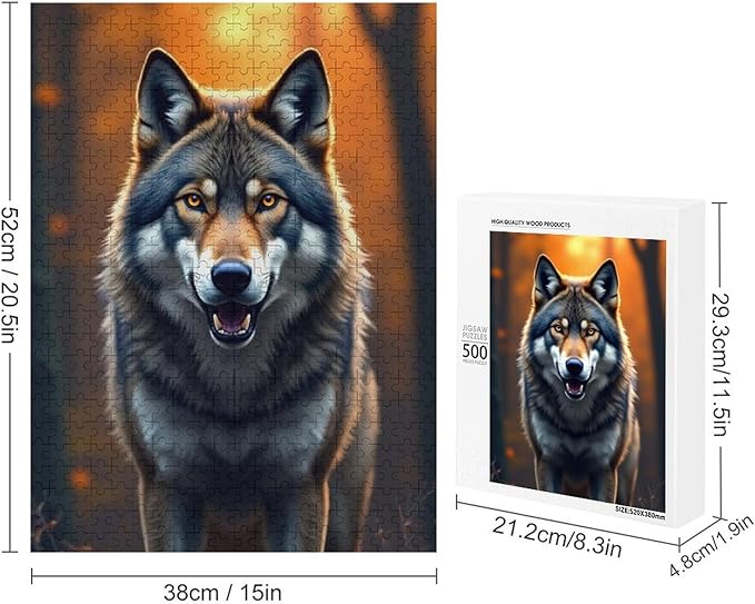 Puzzles for Adults 500 Pieces Wooden Jigsaw Puzzle - King of Wolves Theme Puzzle，Party Games，Family Toys，Educational Puzzles，Stress Relief Wooden Puzzle，Gifts for Family，Colleagues and Friends