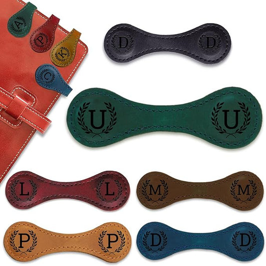Personalized Magnetic Leather Bookmark - 26 Letters Vintage Engraved Book Marks,Custom Bookmark with Initial,Bookmarks for Women,Reading,Book Lovers (Green, U)