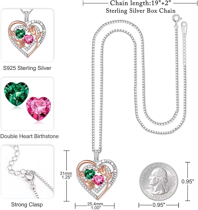 Iefil Valentines Day Gifts for Her - Sterling Silver Birthstone Necklace Anniversary Birthday Gifts for Her Wife Mom Daughter