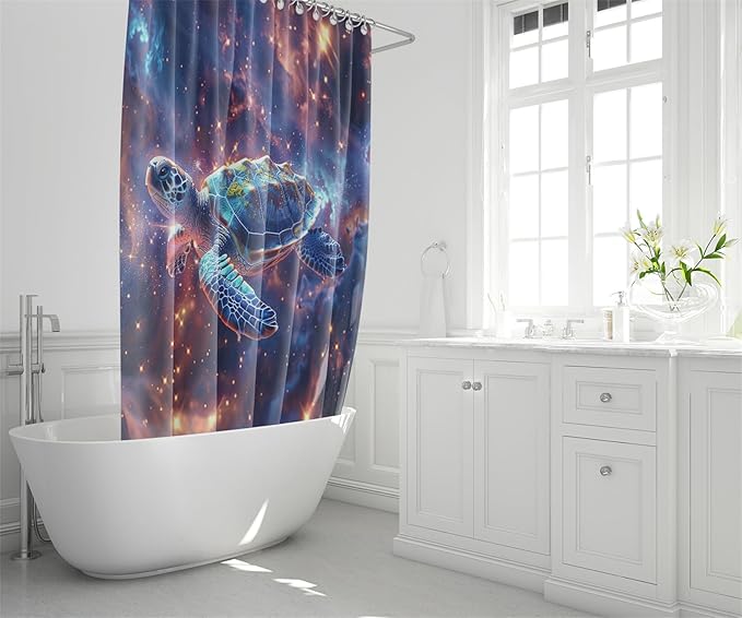 Sea Turtle Shower Curtain - 4 Pcs Kids Shower Curtain Set Turtle Bathroom Accessories with Rug,Toilet Cover and Bath Mat with 12 Hooks