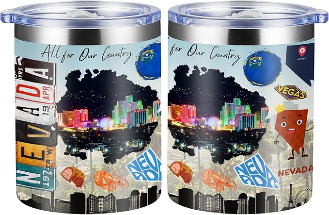 12oz Coffee Mug Nevada State Insulated Coffee Cups, United States Map Travel Mug Landmark, Birthday Gifts Cute Mugs with Lid and Straw Gifts for Mom