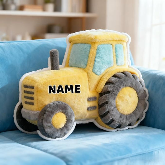 Personalized Tractor Shaped Pillow, Custom Name Plush Stuffed Pillows, Suitable for Beds, Sofas, Bedrooms, Living Rooms Custom Decorative Cushion Gifts for Birthday and Anniversary