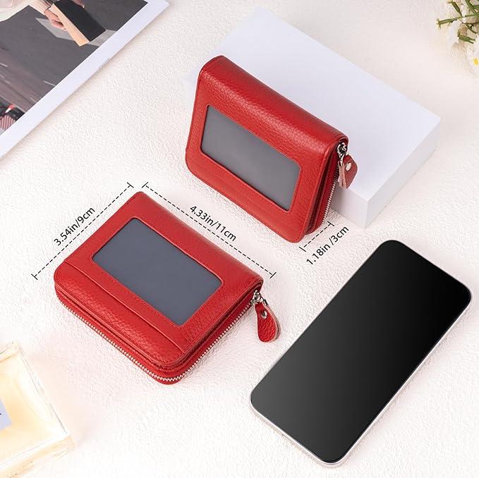 Genuine Small Wallet for Women, Slim RFID Blocking Credit Card Holder with ID Window, Compact Purses for Women with 10 Card Slots