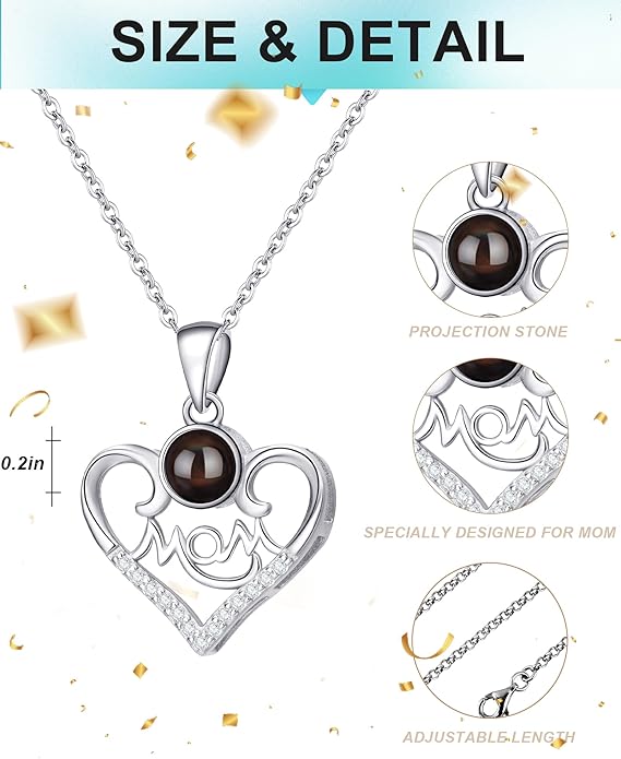 SUPHELPU Personalized Mother's Day Gifts for Mom From Daughter - Custom Photo Necklace With Picture Inside - Projection Necklace for Mom - Memorial Gift