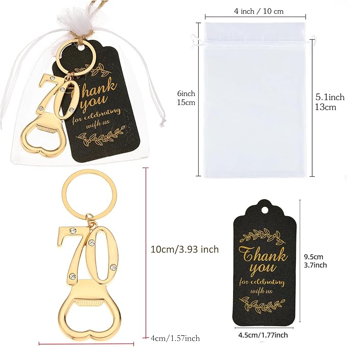 24 pcs 70th Gold Keychain Bottle Opener Birthday Party Favors for Guests,70th Beer Bottle Opener Favors Bulk for Birthday Anniversary Souvenirs Party Decor Supplies (Gold 70th)