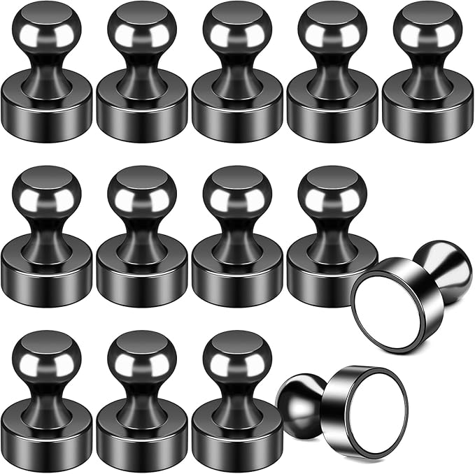 FINDMAG Fridge Magnets, Small and Strong Refrigerator Magnet, Cool Black White Board Magnets, Cute Magnet Push Pins for Office, Kitchen Accessories, Classroom, Bulletin Boards, Photos, Pack of 14