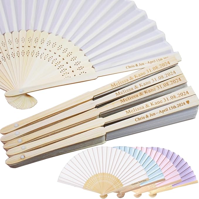 Personalized Engraved 40 Pcs White Silk Fans Folding Hand Fans, Summer Wedding Fans, Custom Silk-Bamboo Fans Wedding Party Favor Bridal Shower Dancing Props Gifts Birthday Party Supplies
