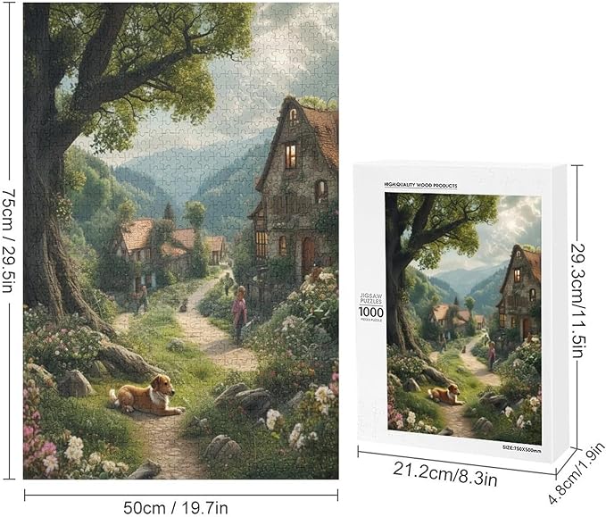 Puzzles for Adults 1000 Pieces Wooden Jigsaw Puzzle - Rural Cottage Theme Puzzle，Party Games，Family Toys，Educational Puzzles，Stress Relief Wooden Puzzle，Gifts for Family，Colleagues and Friends