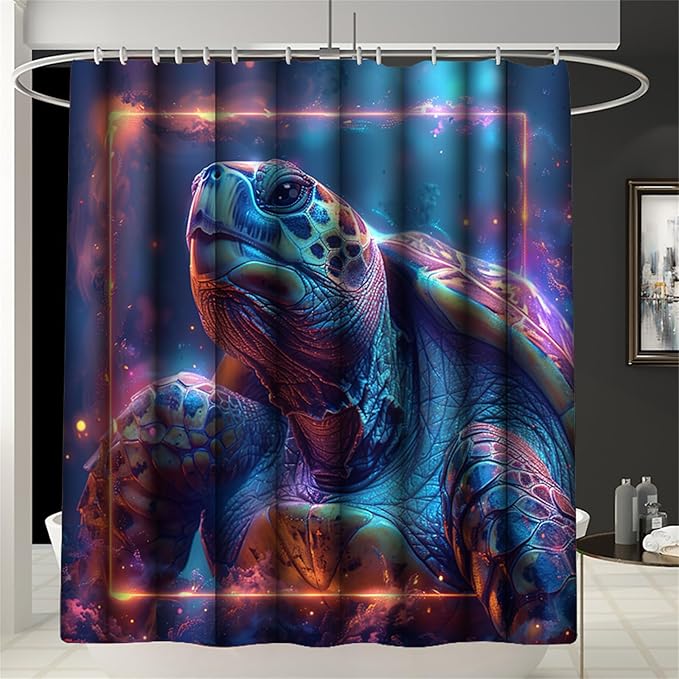 Ocean Themed Shower Curtain - 4 Pcs Kids Shower Curtain Set Turtle Shower Curtains for Bathroom Turtle Bathroom Accessories with Rug,Toilet Cover and Bath Mat with 12 Hooks