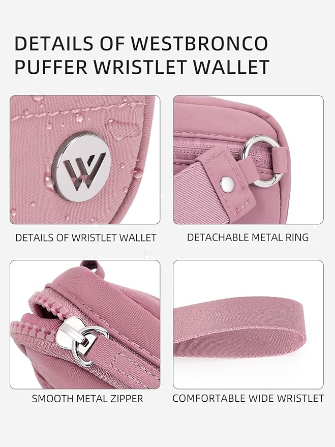 WESTBRONCO Wristlet Wallets for Women Nylon Quilted RFID Wallet with 3 Zipper Purse for Travel