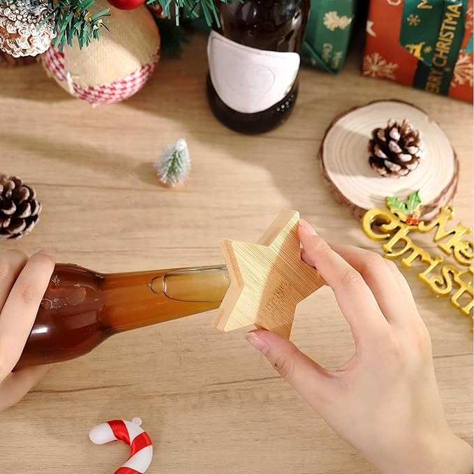 Vesici 24 Pcs Magnetic Bottle Opener 2.5in DIY Bamboo Star Shape Beer Openers Wooden Fridge Magnet Refrigerator Sticker Gift for Beer Lover Wedding Guest Kitchens Bars Parties