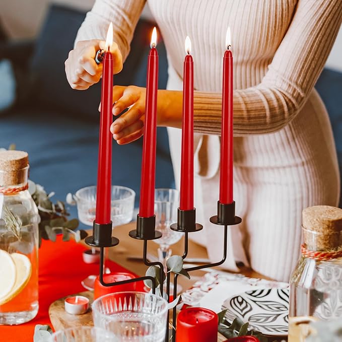 14 Pack Tall Red Taper Candles 10 Inch Unscented Dripless Candlesticks for Christmas,Valentine's Day,Dinner,Party,Brithday,Wedding and Home Decoration - 8 Hour Burn Time.