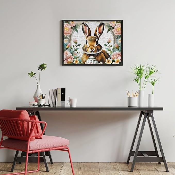Wooden Puzzle - Easter Bunny with Flower Easter Egg Jigsaw Puzzles，Wooden Puzzles for Adults 500 Pieces Challenge Puzzles，Educational Games，Family Puzzles，Unique Gifts for Wall Art