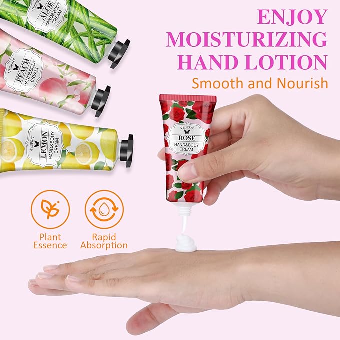 VESPRO 70 Pack Hand Cream Set, Valentines Day Gifts, Mothers Day Gifts, Bulk Hand Lotion Travel Size for Dry Cracked Hands, Mini Hand Lotion for Bridal Shower Gifts and Teacher Nurse Gifts